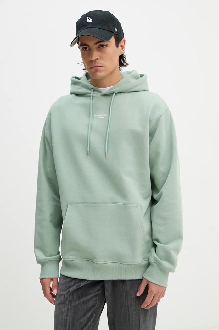 Bavlněná mikina Drôle de Monsieur Le Hoodie Slogan Classique s kapucí zelená E.HO161.CO127.WG