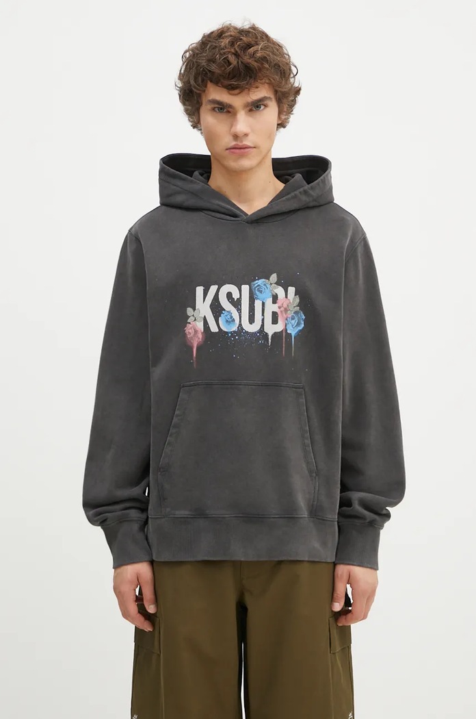 KSUBI bluza bawełniana Graff Rose Kash Hoodie nadruk szary MPF24FL010