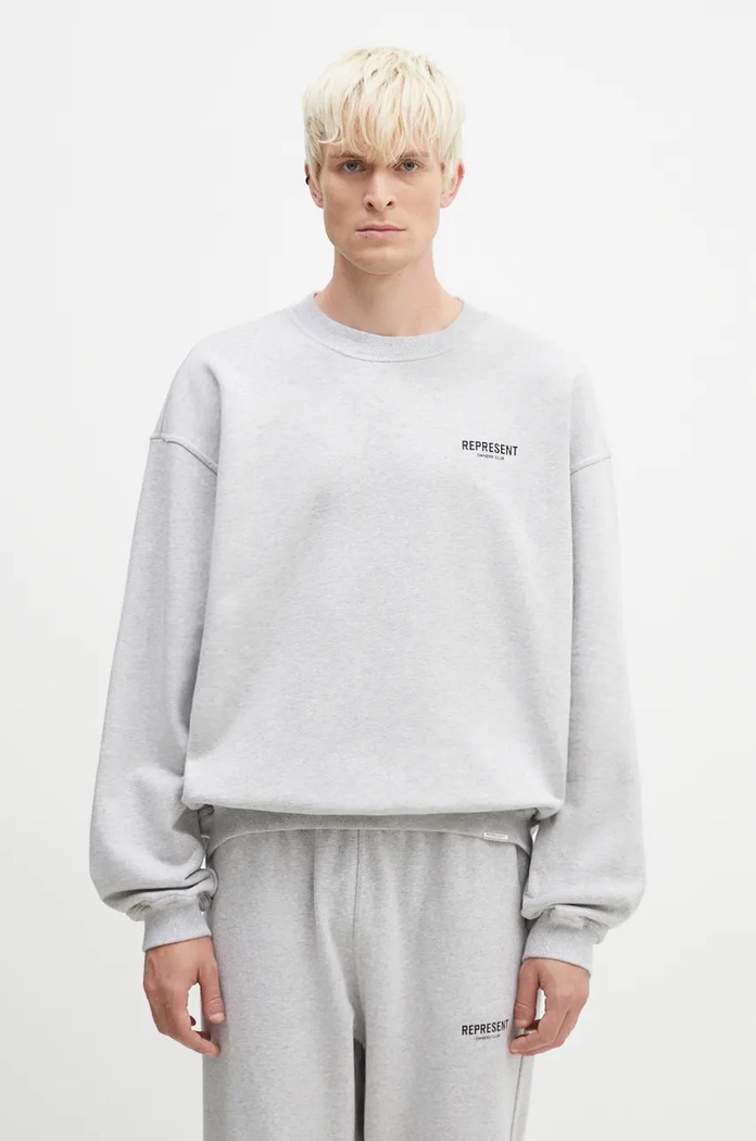 Βαμβακερή μπλούζα Represent Represent Owners Club Sweater στάμπα γκρί OCM41115.158