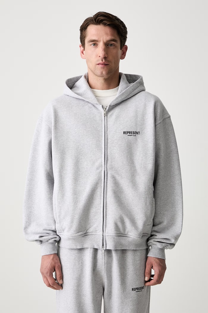 Odjeća Represent Owners Club Zip Hoodie dukserica na zakopčavanje s kapuljačom od pamuka za muškarce OCM41122.158 siva