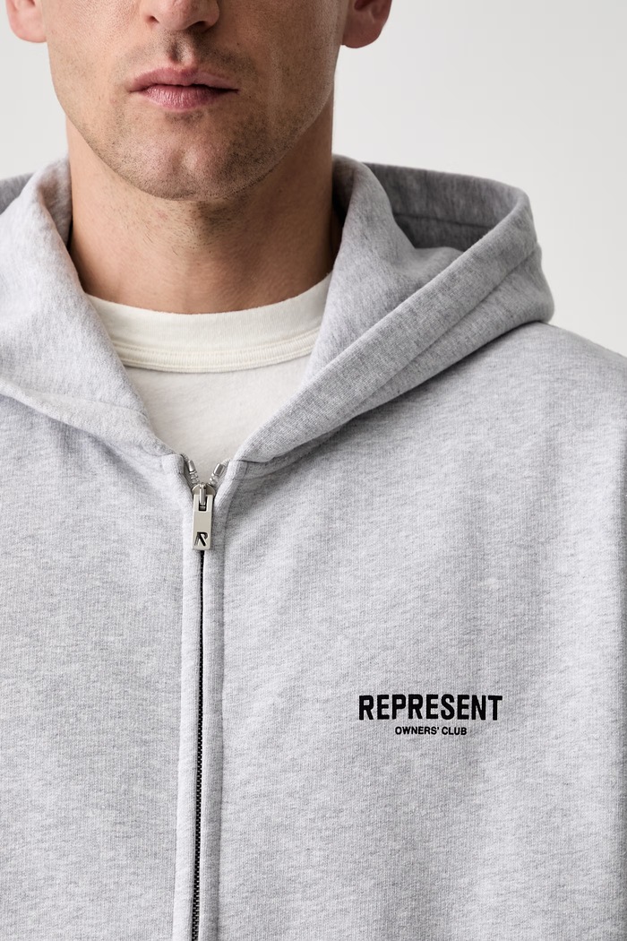 Represent Owners Club Zip Hoodie dukserica na zakopčavanje s kapuljačom od pamuka za muškarce OCM41122.158 siva