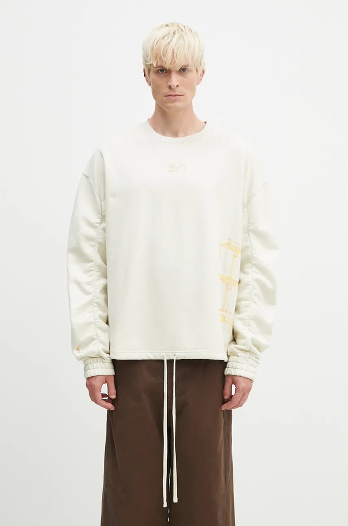 Bavlněná mikina A-COLD-WALL* Shroud Crewneck nášivka béžová ACWMW206