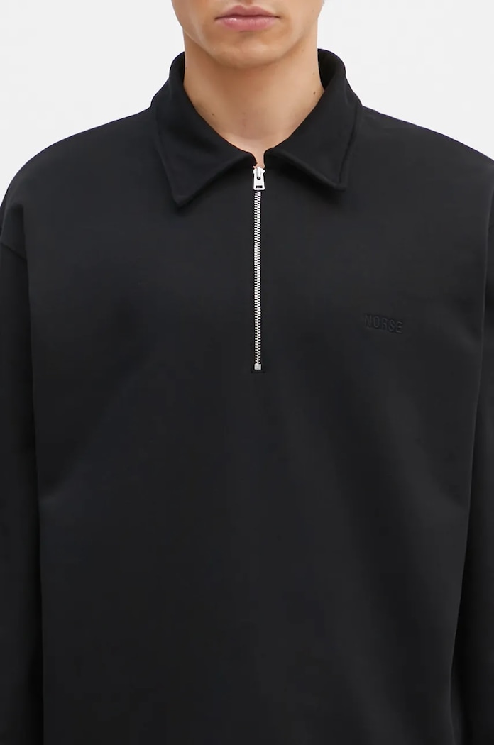 Βαμβακερή μπλούζα Norse Projects Ketel Relaxed Organic NORSE Logo Half Zip μαύρο N20.1369.9999