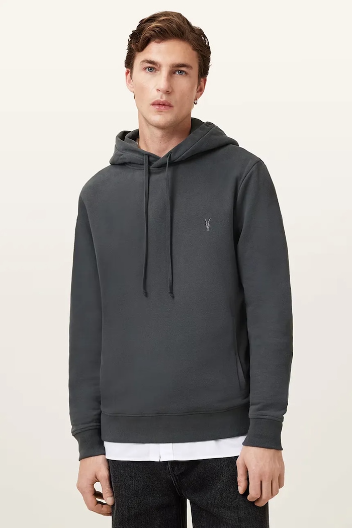 AllSaints mikina s kapucňou RAVEN OTH HOODY sivá M003NZ