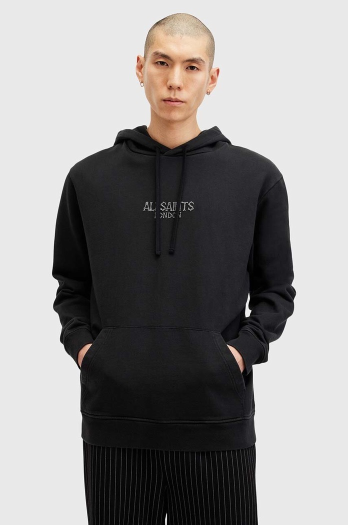 Bavlněná mikina AllSaints BONES OTH HOODY s kapucí černá M005NB