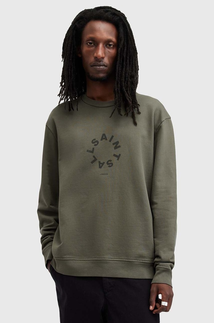 AllSaints bluza bawełniana TIERRA CREW nadruk zielony M035NB