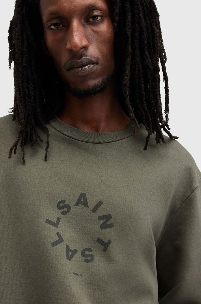 AllSaints bluza bawełniana TIERRA CREW M035NB zielony AW24