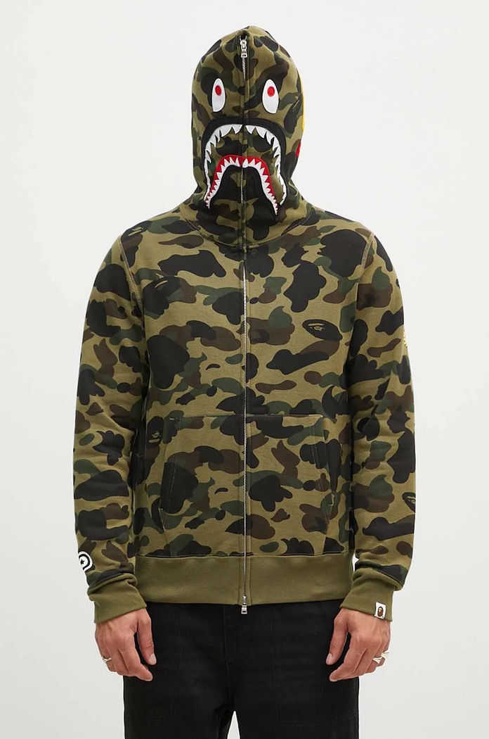 A Bathing Ape cotton sweatshirt 1St Camo 2Nd Shark Full Zip cotton green 1K80115004