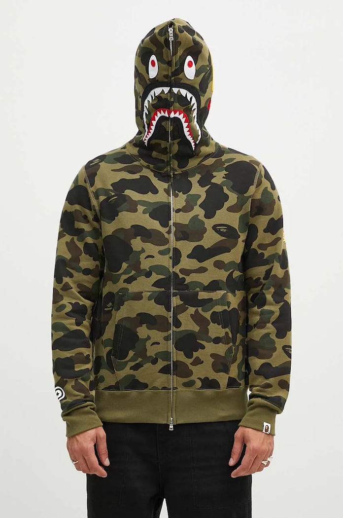 A Bathing Ape cotton sweatshirt 1St Camo 2Nd Shark Full Zip cotton green 1K80115004
