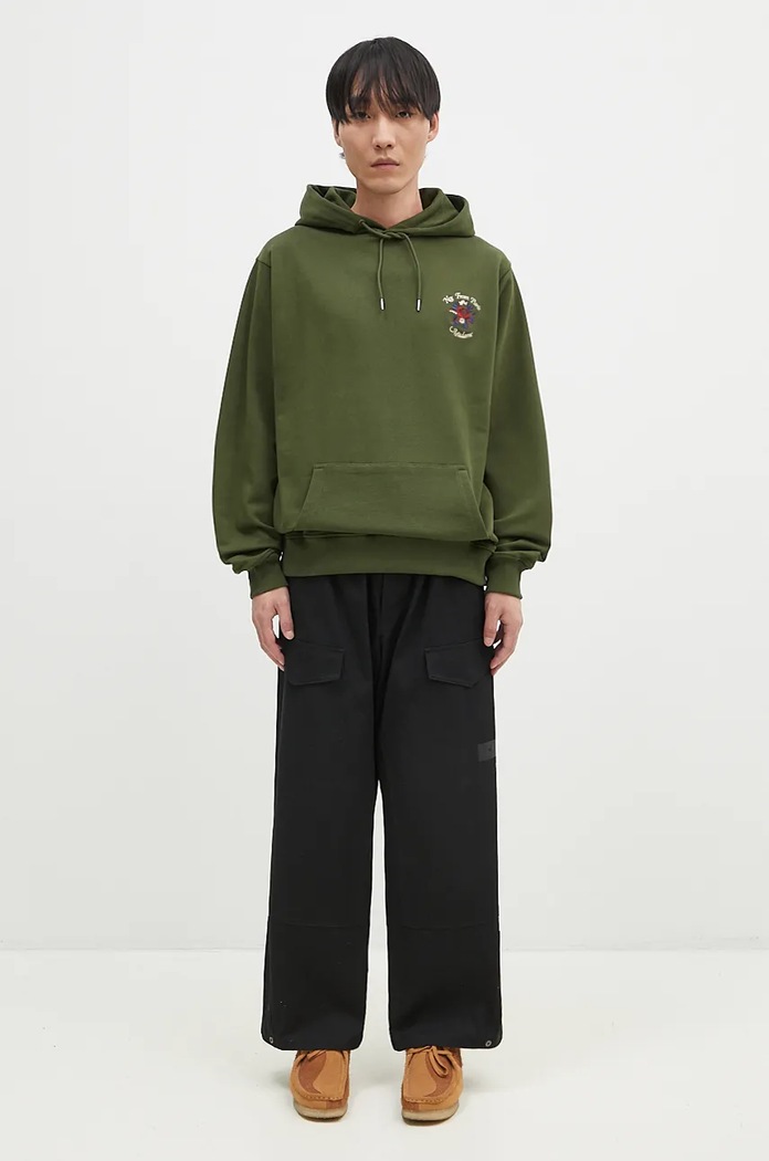 Бавовняна кофта Drôle de Monsieur Le Hoodie Slogan Fleurs E.HO169.CO127.KK зелений