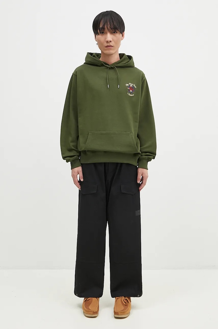 Бавовняна кофта Drôle de Monsieur Le Hoodie Slogan Fleurs E.HO169.CO127.KK зелений