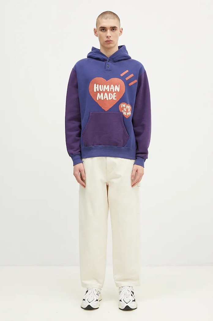 Human Made bluza bawełniana Colorblock Hoodie HM28CS023 granatowy