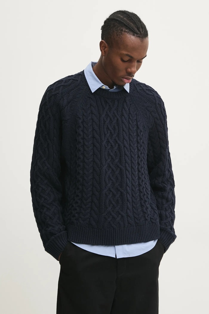 Sveter Abercrombie & Fitch okrúhly tmavomodrá KI120.4189.200