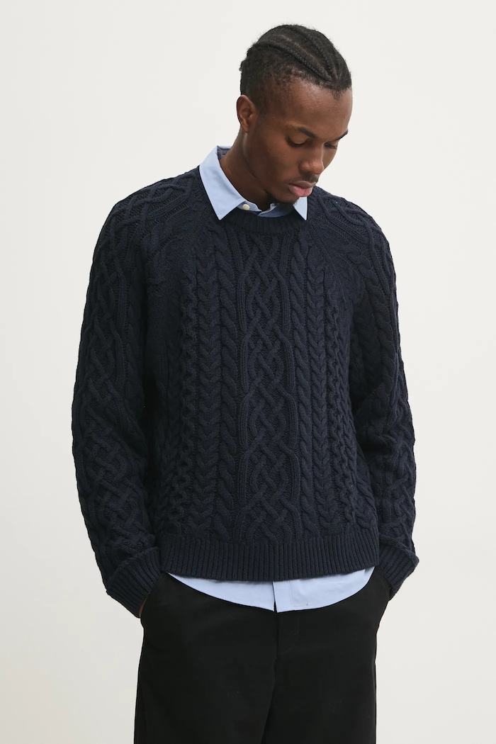 Sveter Abercrombie & Fitch okrúhly tmavomodrá KI120.4189.200
