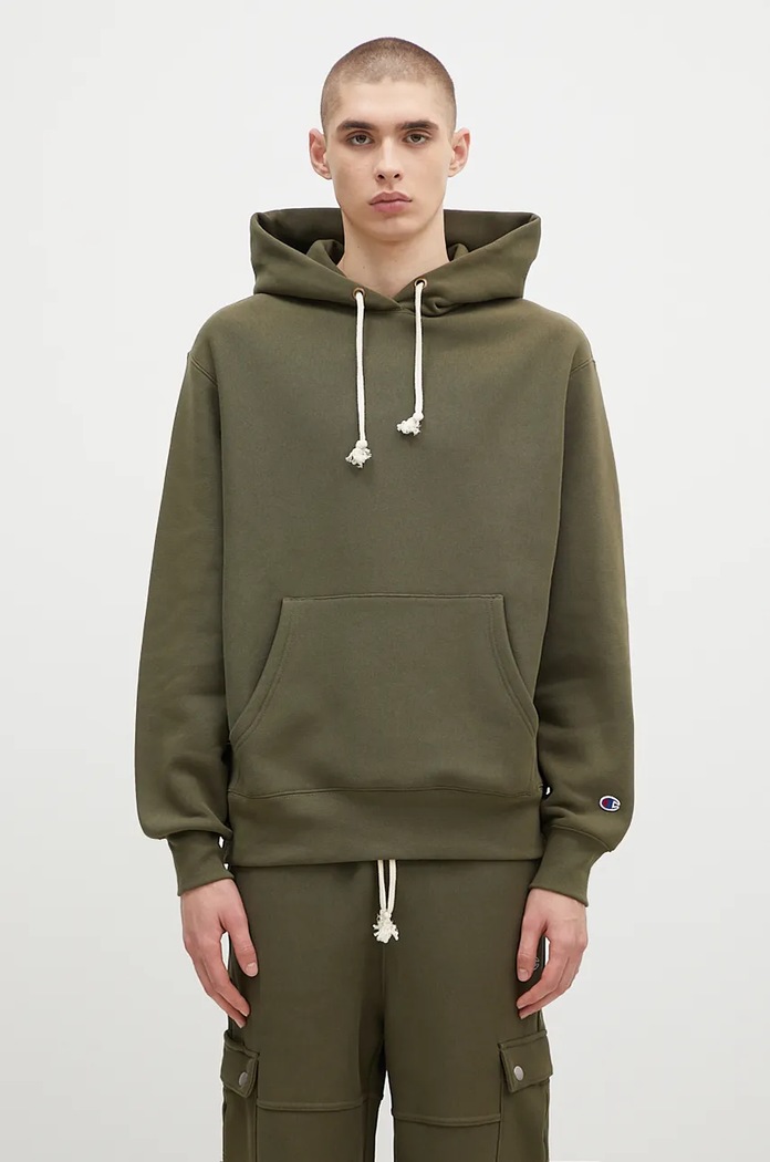 Mikina Champion Hooded Sweatshirt jednofarebný zelená 220705