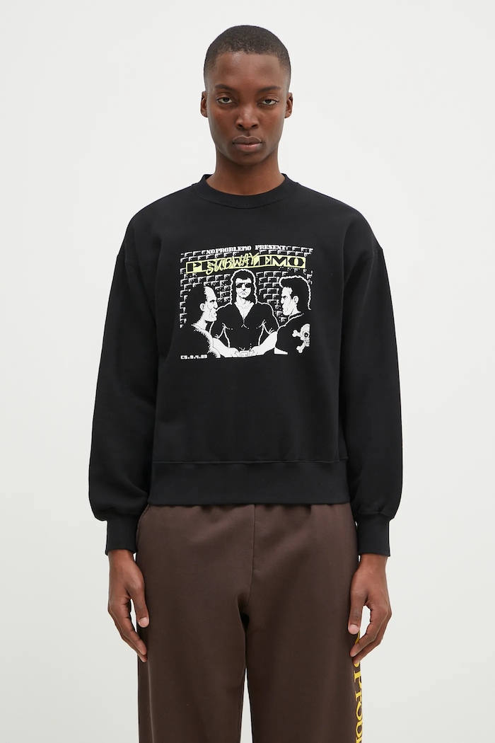Памучен суичър No Problemo Subway Crew Neck Sweat надпис черен NP20004.02