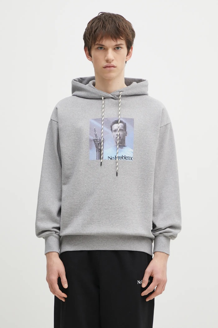 No Problemo hanorac de bumbac I ll Be Back Hoodie print gri NP20015.02