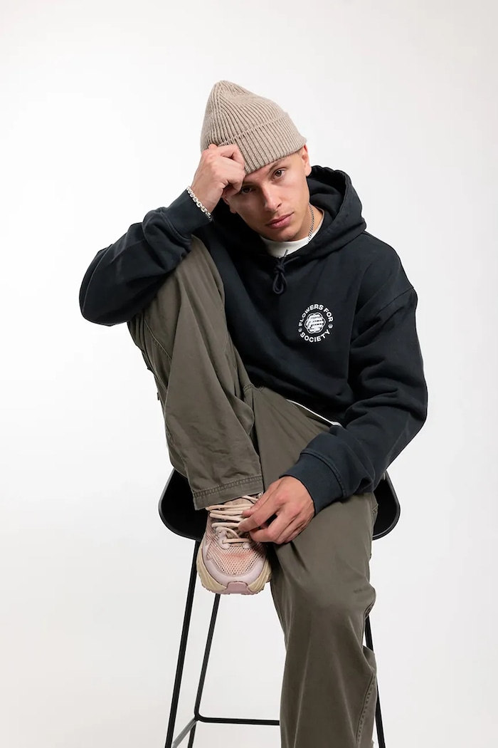 Flowers for Society hanorac de bumbac Basic Chest Hoodie cu gluga negru FFSAPP068