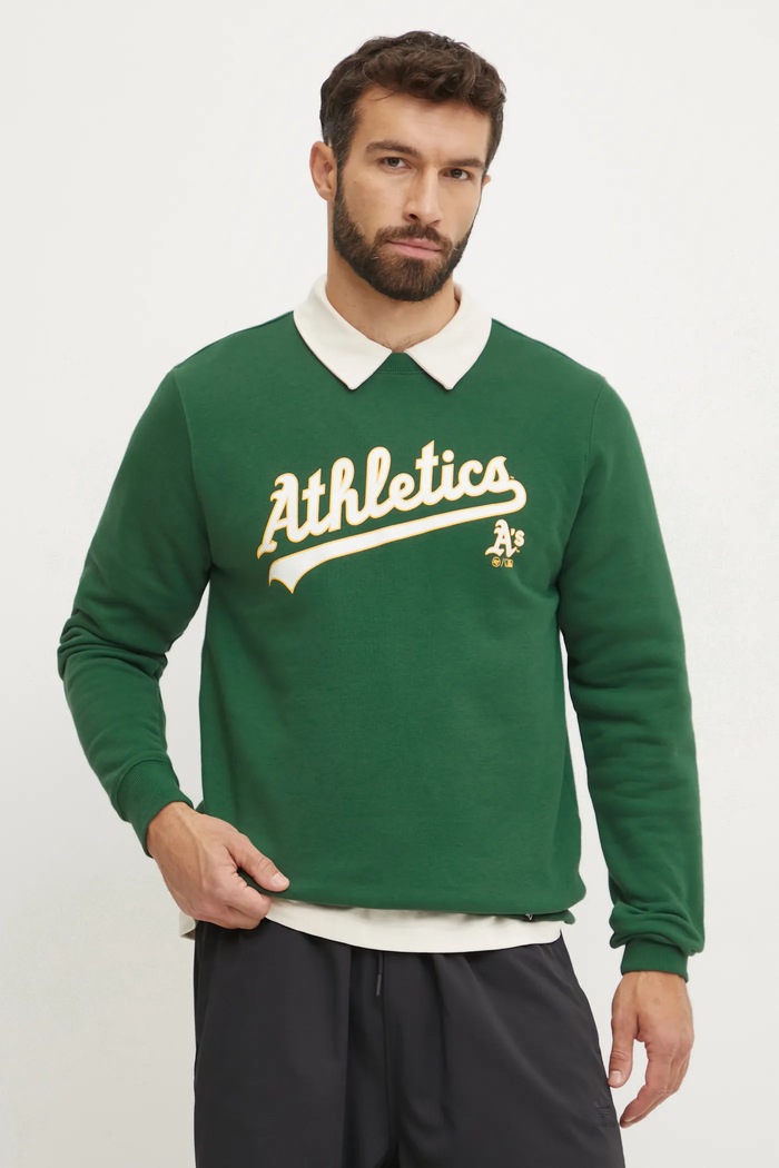 47 brand bluza MLB Oakland Athletic imprimeu verde BB018PEMIBC654773DG