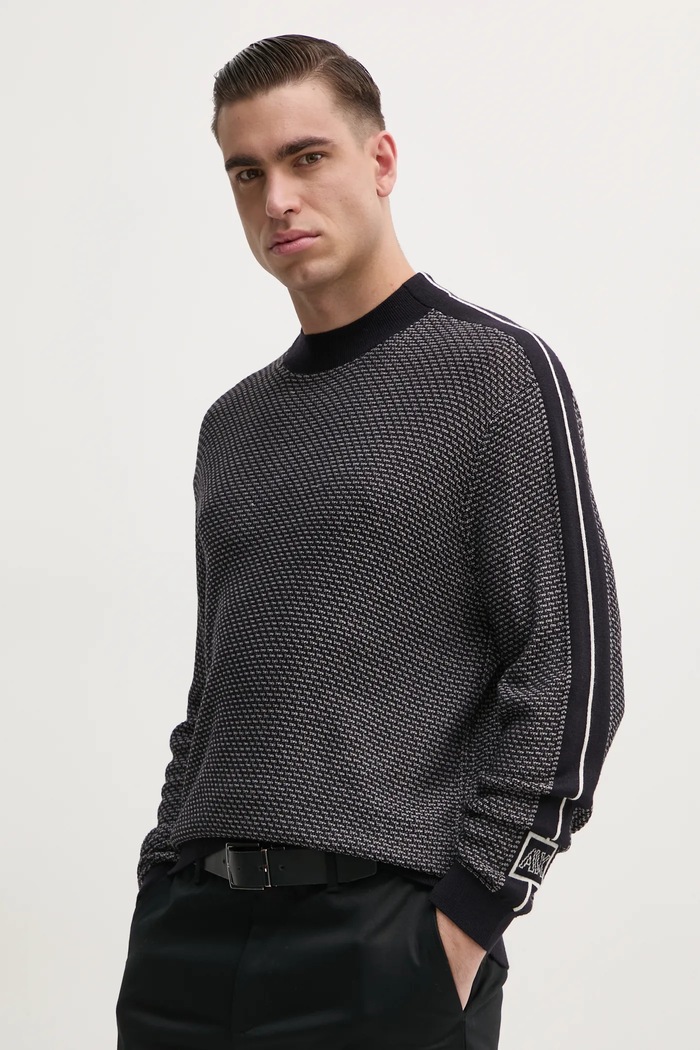 Armani Exchange sweter wełniany okrągły granatowy 6DZM2X.ZM4MZ