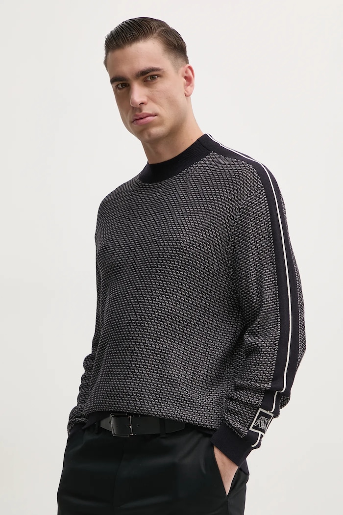 Armani Exchange sweter wełniany okrągły granatowy 6DZM2X.ZM4MZ