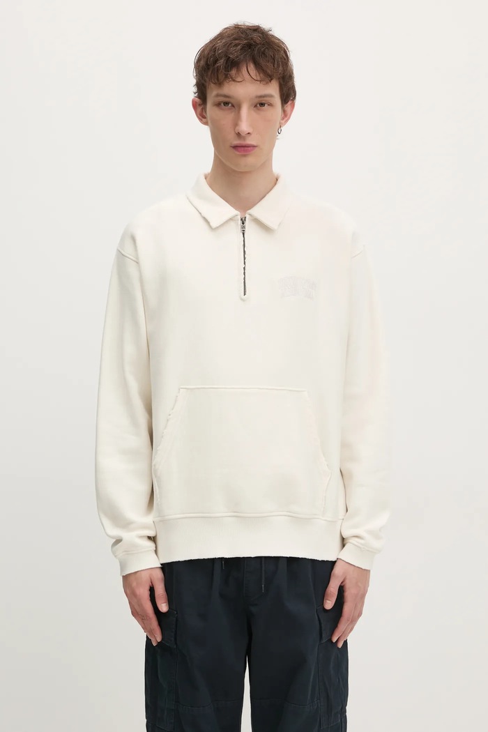 Μπλούζα thisisneverthat Damaged Half Zip Polo Sweatshirt απλό μπεζ TN243TSWOW02