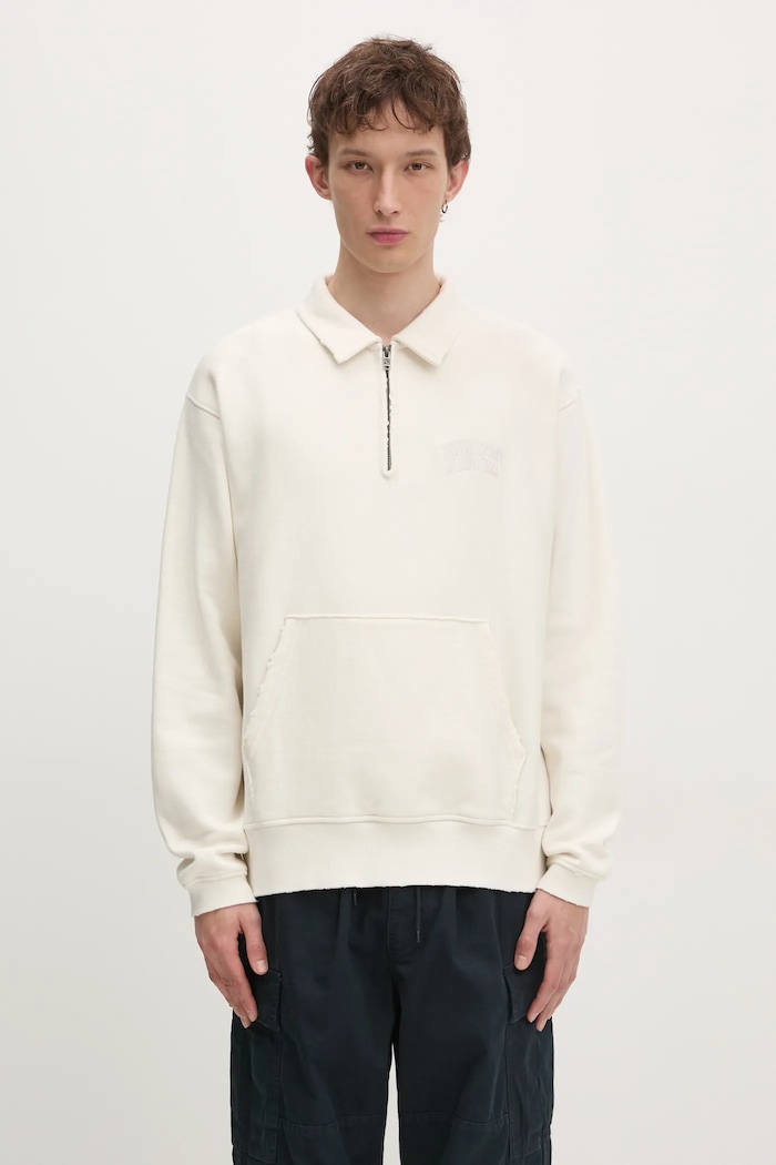 Μπλούζα thisisneverthat Damaged Half Zip Polo Sweatshirt απλό μπεζ TN243TSWOW02