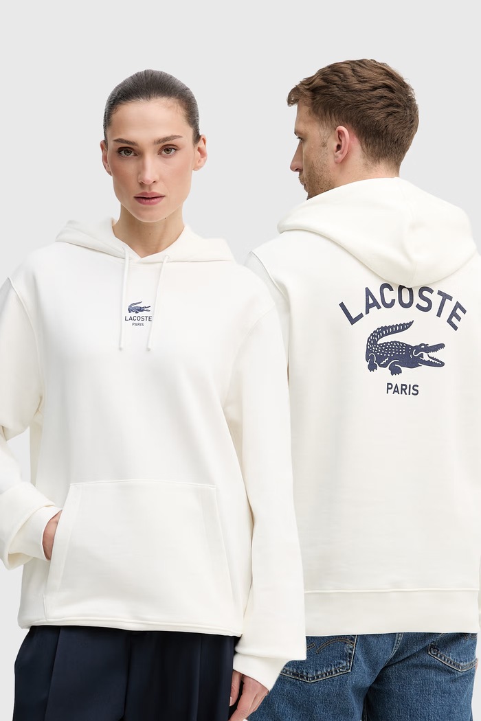 Lacoste mikina s kapucí bavlněná s kapucí béžová SH2740