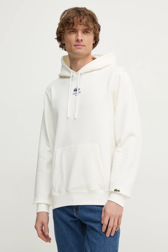 Lacoste pulover s kapuco bombažen bež SH2740