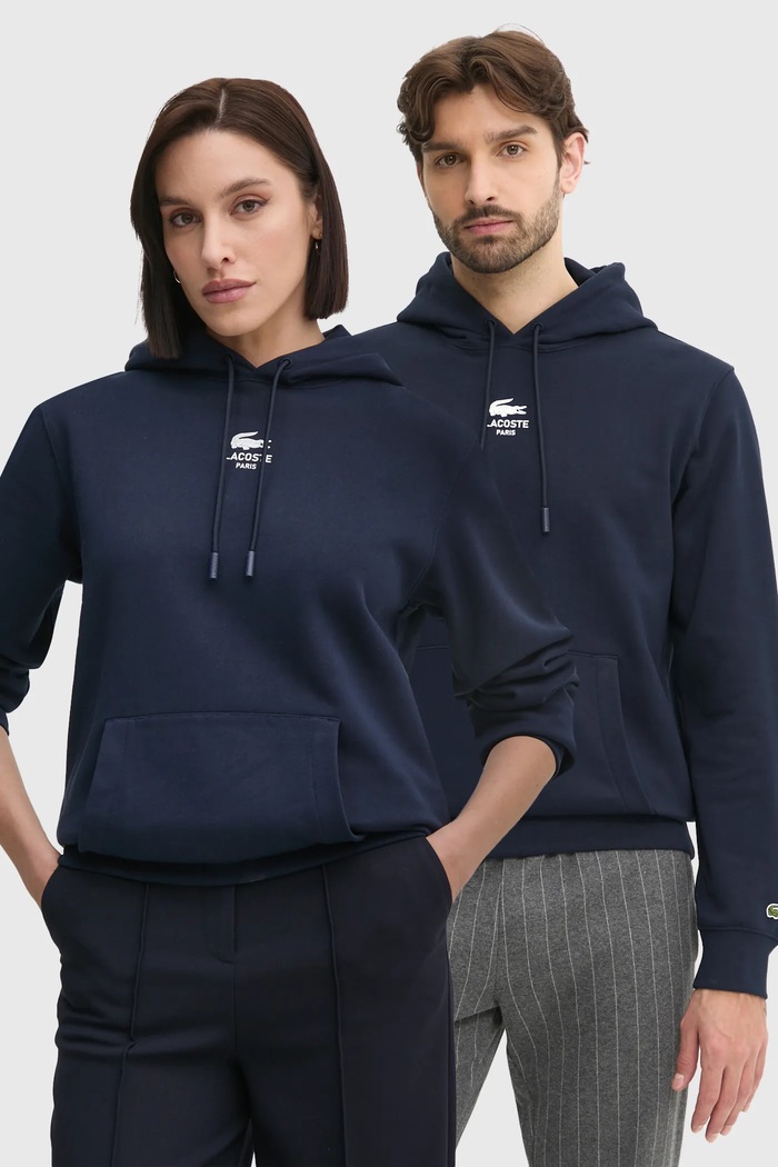 Lacoste μπλούζα με κουκούλα βαμβακερή στάμπα σκούρο μπλε SH2740