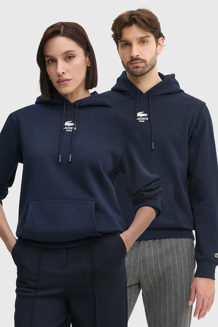 Lacoste μπλούζα με κουκούλα βαμβακερή στάμπα σκούρο μπλε SH2740