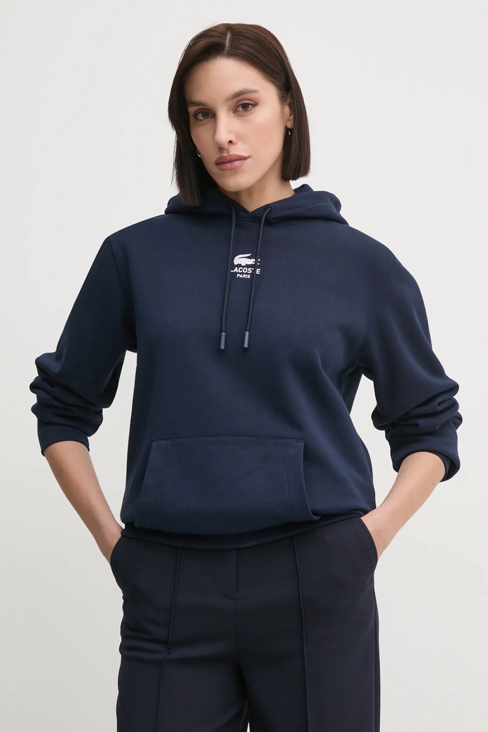 Lacoste μπλούζα με κουκούλα βαμβακερή SH2740 σκούρο μπλε