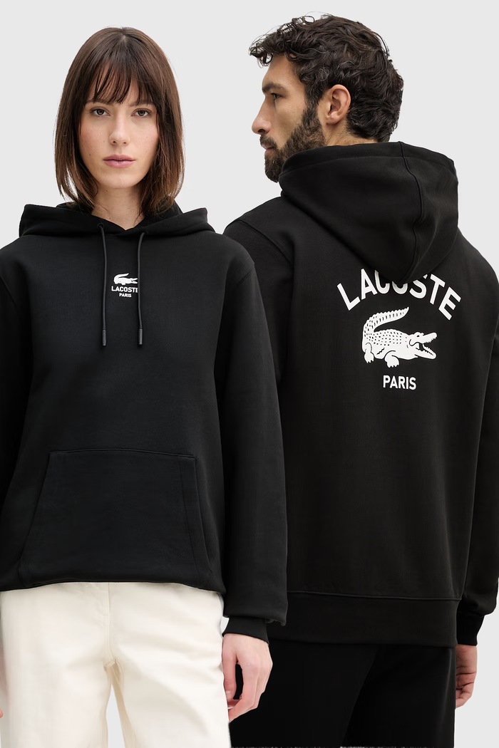 Lacoste pulover s kapuco bombažen Potisk črna SH2740