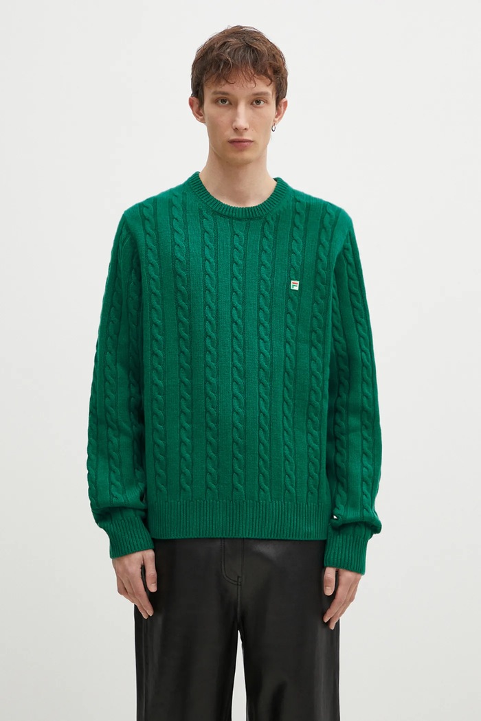 Вовняний светр FILA+ Cabled Knitted Crewneck круглий виріз зелений 42FW24JJ02544C606