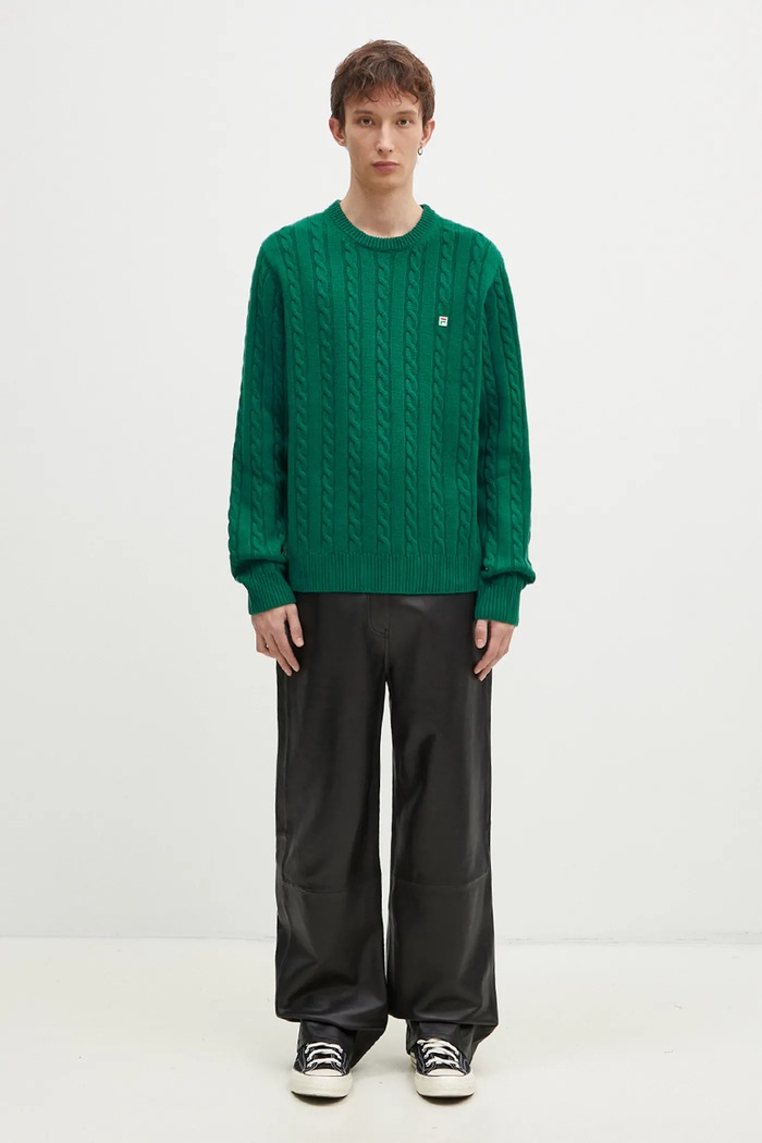 Вовняний светр FILA+ Cabled Knitted Crewneck 42FW24JJ02544C606 зелений
