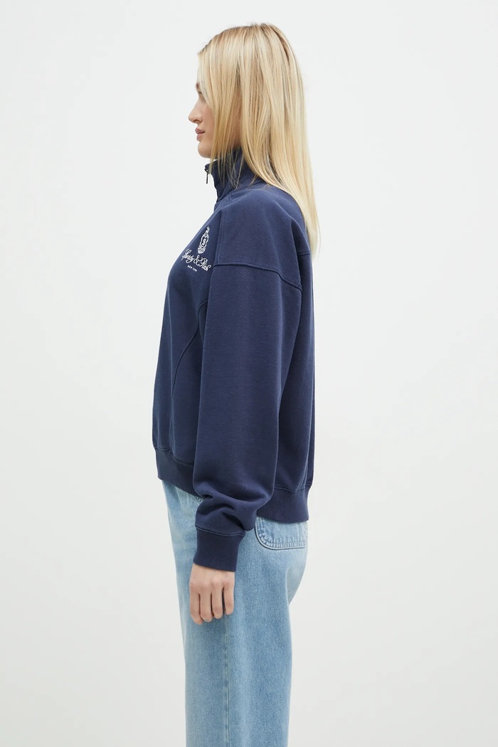 Sporty & Rich cotton sweatshirt Vendome Embroidered Quarter Zip navy ST073506205BL32