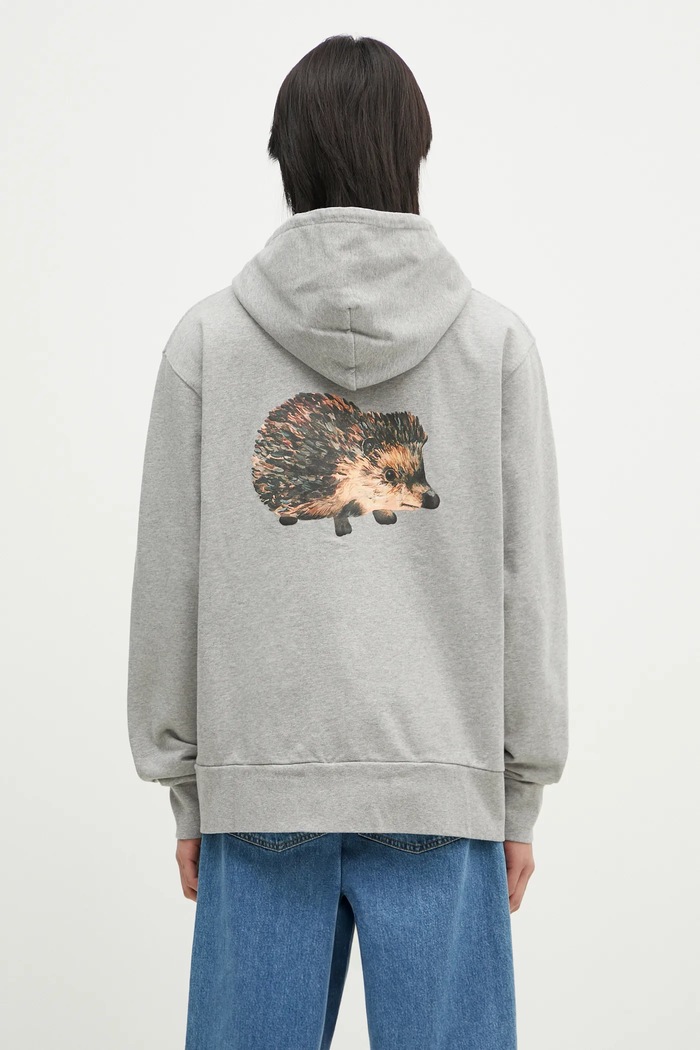 Bavlnená mikina JW Anderson Prickly Back Print Hoodie melanž sivá JW0210.PG1668.905