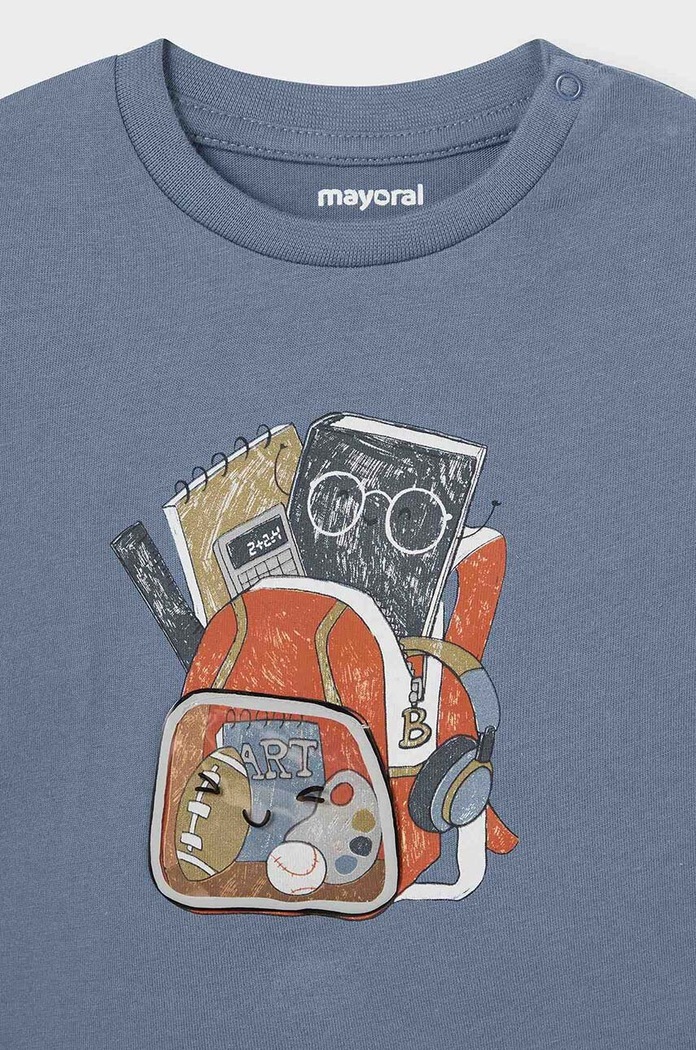 Dětské bavlněné tričko s dlouhým rukávem Mayoral 2033.3C.Baby.9BYH modrá AW24
