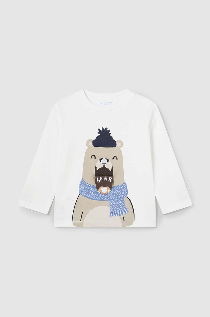 Mayoral longsleeve bawełniany niemowlęcy nadruk beżowy 2035.3D.Baby.9BYH