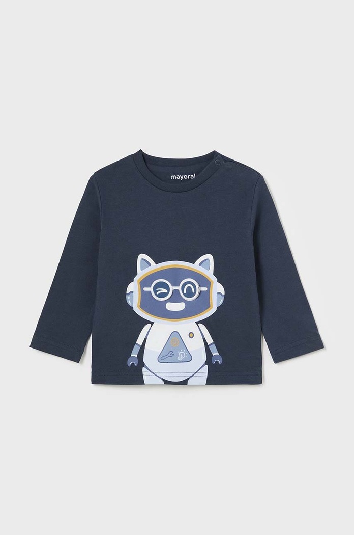 Mayoral longsleeve bawełniany niemowlęcy nadruk granatowy 2040.3F.Baby.9BYH