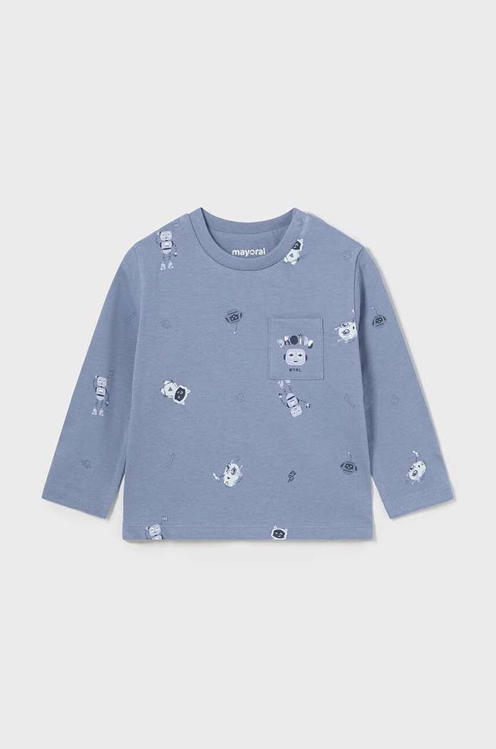 Mayoral longsleeve bawełniany niemowlęcy wzorzyste niebieski 2041.3F.Baby.9BYH