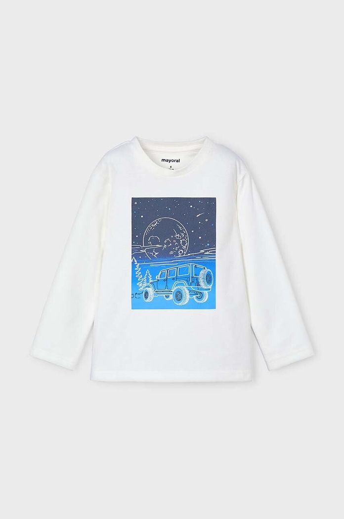 Mayoral longsleeve bawełniany dziecięcy nadruk beżowy 4057.5G.Mini.9BYH