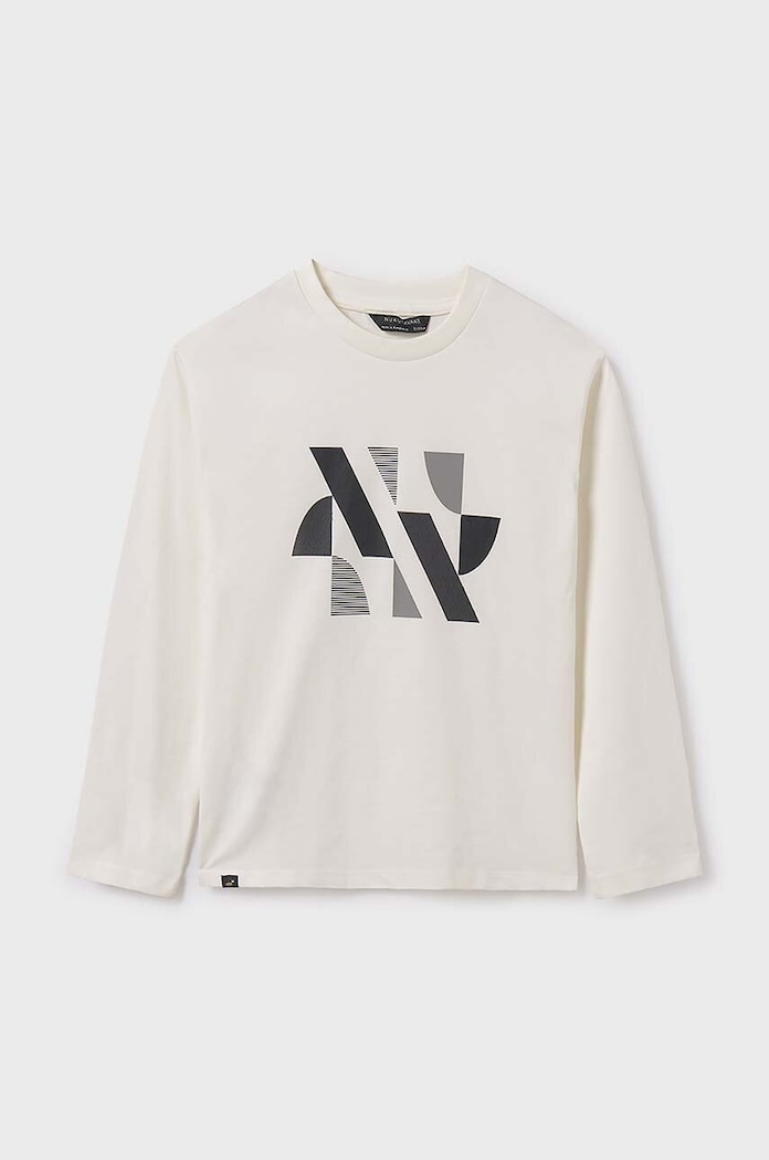 Mayoral longsleeve bawełniany dziecięcy nadruk beżowy 7080.7B.Junior.9BYH
