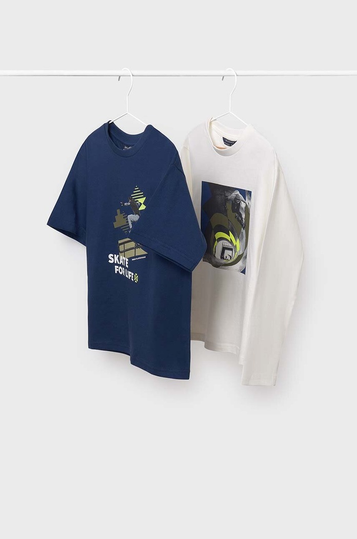 Mayoral longsleeve bawełniany dziecięcy 2-pack nadruk granatowy 7083.7C.Junior.9BYH