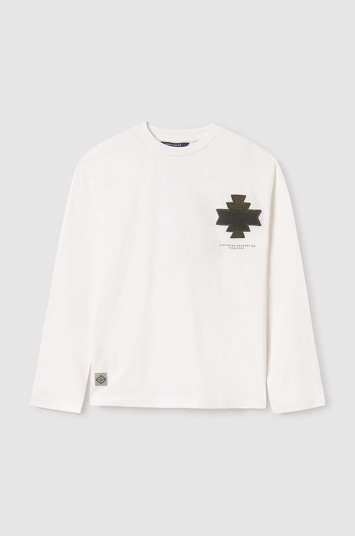 Mayoral longsleeve bawełniany dziecięcy nadruk beżowy 7085.7C.Junior.9BYH