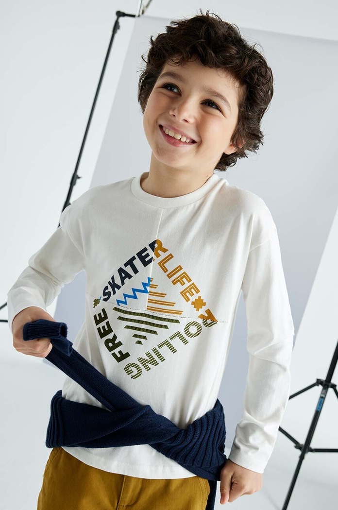 Mayoral Longsleeve bawełniany dziecięcy beżowy 7086.7C.Junior.9BYH