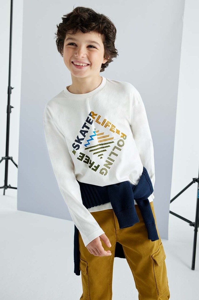 Longsleeve bawełniany dziecięcy Mayoral beżowy 7086.7C.Junior.9BYH
