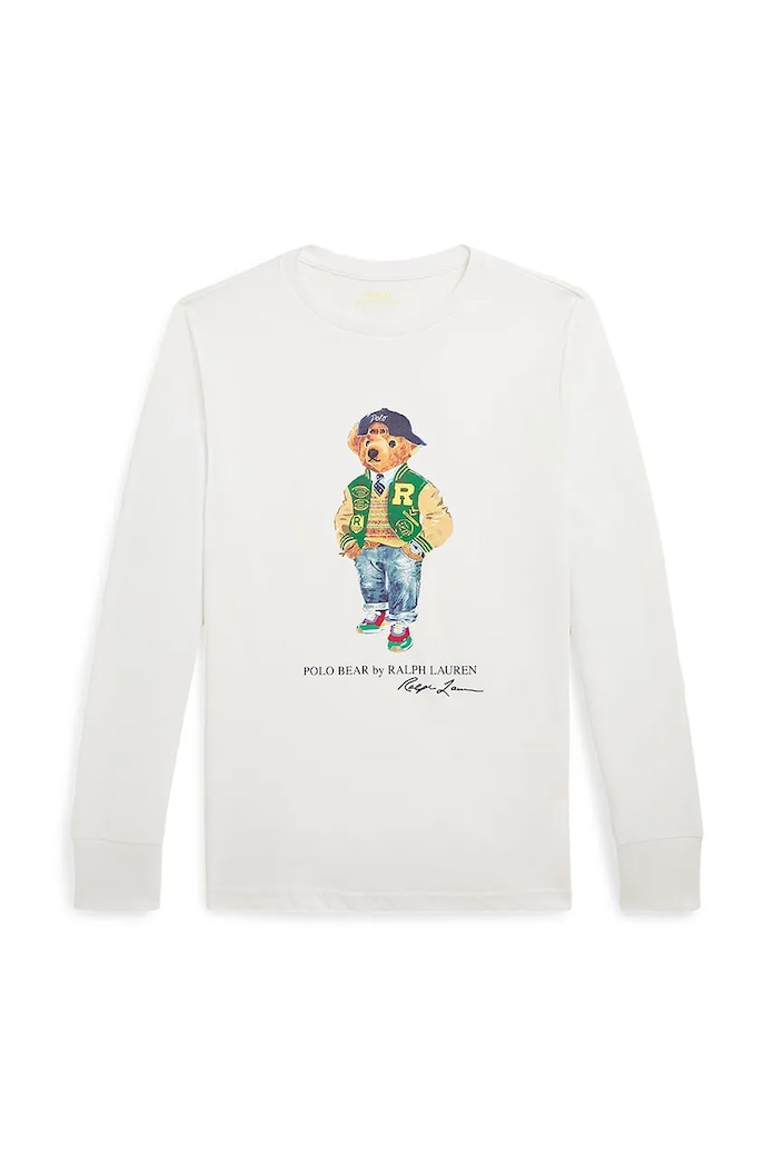 Otroška bombažna majica z dolgimi rokavi Polo Ralph Lauren 323883620010 bela AW24