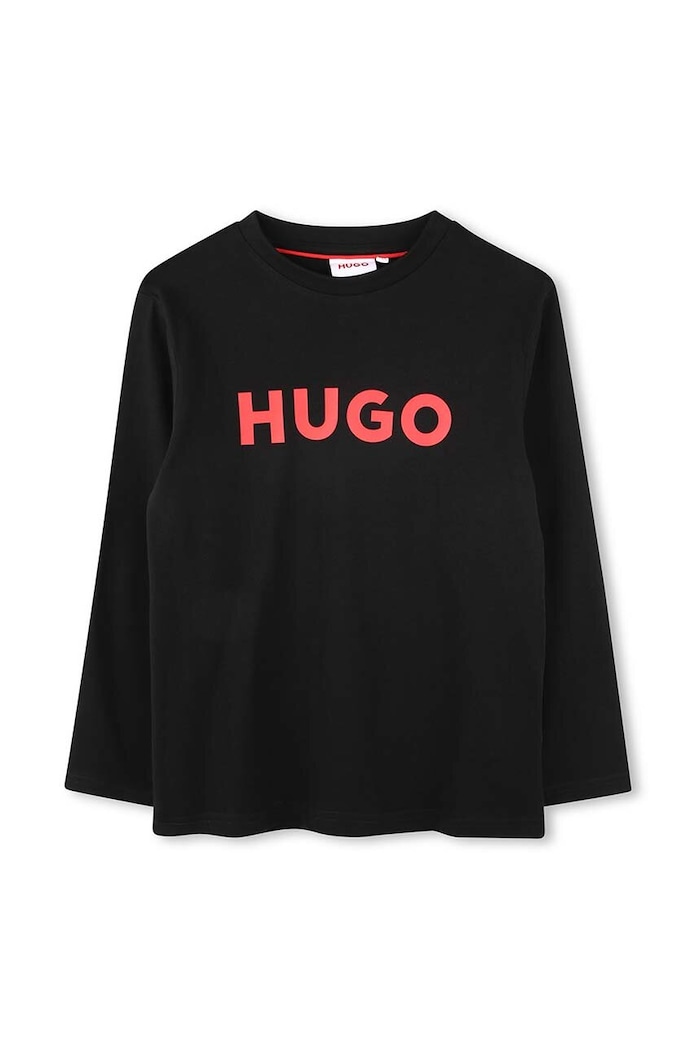 Παιδικό βαμβακερό μακρυμάνικο HUGO στάμπα μαύρο G00145.114.150