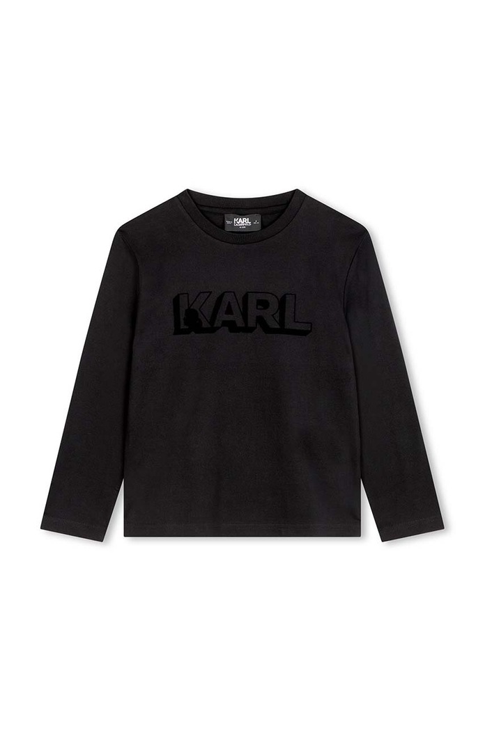 Dětské bavlněné tričko s dlouhým rukávem Karl Lagerfeld kulatý černá Z30357.114.150